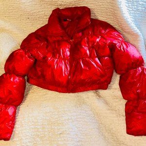 Red Puffy Crop-Top Jacket